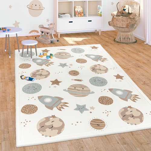 Paco Home Teppich Kinderzimmer Baby Krabbeldecke Krabbelmatte Spielmatte Waschbar rutschfest Regenbogen Planet Sonne Tiere Weich, Grösse:200x280 cm, Farbe:Bunt 3