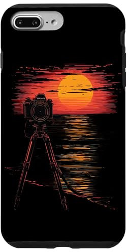 Coque pour iPhone 7 Plus/8 Plus Appareil photo sur trépied Mer Plage Coucher de soleil Photographe