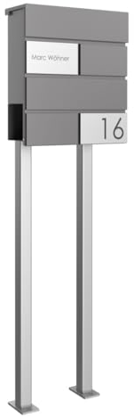 Briefkasten Manufaktur Design Standbriefkasten Kant Edition mit Zeitungsfach - Elegance 3 individuell mit Ihrem Namen & Hausnummer - 120cm Edelstahl-Ständer (DB 703 eisenglimmer)