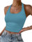 Ekouaer Crop Tops Damen Neckholder Top Damen Rückenfrei Sommer Ärmellose U-Ausschnitt Oberteil Gestrickt, Hellblau L