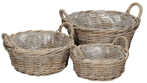 3tlg. Pflanzkorb FARMER grau braun Kooboo Rattan D26/33/40cm Rattankorb