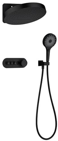 XJTNLB Colonne de Douche Thermostatique Noir Ensemble de Douche Encastrable Pommeau de Douche Cascade 3 Mode,Noir