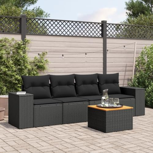 ULUYYUC 5-TLG. Garten-Sofagarnitur, Eckbankgruppe Eckbank Ecksofa Polsterbank Geeignet für Garten Balkon Hinterhof Außenbereich mit Kissen Schwarz Poly Rattan