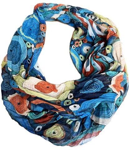 J26 Blumen Mandala Farbverlauf Seide Sommer Loop Verlauf Regenbogen Rainbow Silk Uni Rundschal Schlauchschal Stola Schal leicht (Kreis A Blau)