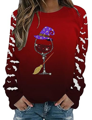 CCOOfhhc 2024 Damen Sweatshirt Mit Halloween Bedrucktem Langarmshirts Oberteile Rundhalsausschnitt Kapuzenloses Casual Pullover Lockeren Sweatshirts Casual Und Stilvoll T-Shirt Top Fashion Bluse