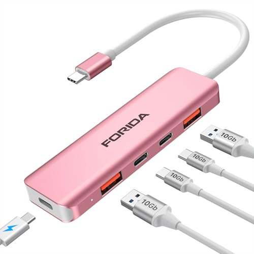 FORIDA USB C Hub, 10 Gbps USB C Splitter für Laptop, 2 Type C 3.1 und 2 USB A 3.2 Datenanschlüsse, 100 W Power Charging, für MacBook Air/Pro, Surface Pro, XPS, PC, iPhone 15 (Roségold)