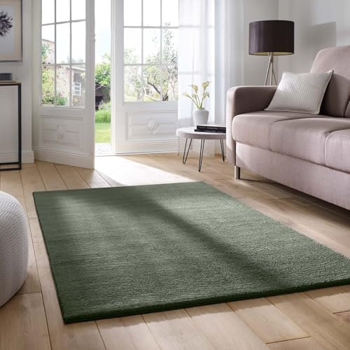 Taracarpet Supersoft kurzflor Teppich Fiona Wohnzimmer Schlafzimmer Kinderzimmer Flur Läufer waschbar rutschfest Uni dunkel grün 080x150 cm