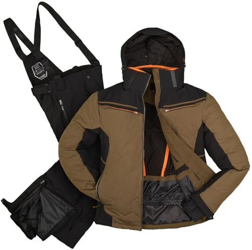 Killtec Herren Skianzug Größe XL - aus Skijacke braun schwarz und Skihose schwarz - mit 10000mm Wassersäule - wasserdicht, atmungsaktiv
