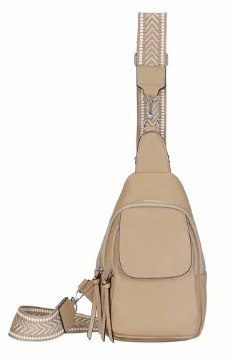 OBC Damen Crossbody Sling Tasche Rucksack Bodybag Crossbag Crossover Schultertasche Gürteltasche Brusttasche Umhängetasche Antikrosa
