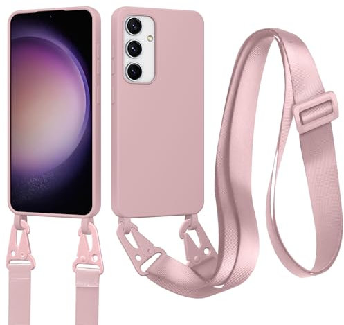 Woijrly Coque pour Samsung Galaxy S23 5G avec Cordon, Collier pour Étui en Silicone Liquide avec Portable Sangle Réglable Bandouilière Lanyard, Housse Anti-Choc Case pour Samsung S23 Lanière, Rose