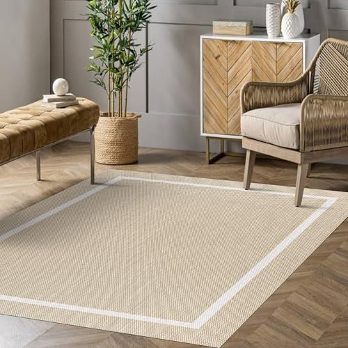 STORESDECO Alfombra vinilica de Tejido Trenzado Premium de Alta Gama Lavable Antideslizante Alfombras vinilicas Resistentes para Salon Cocina habitacion baño Pasillo Rectángulo Blanco 200x290 cm