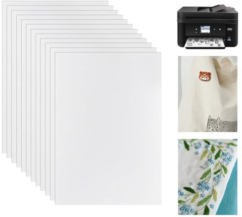 12 STK Stickvlies Wasserlöslich Selbstklebende Wasserlösliches Stickvlies, A4/29.7x21cm Stickvorlagen Wasserlöslicher Stabilisator, Bedruckbare Stickereipapier für Drucken oder Zeichnen von Mustern