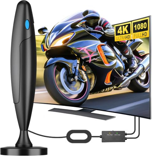 Yowrepu Antenna TV Interna, Antenne Portatile con Base Magnetica, Antenna TV da Interno con 400KM Gamma 360° Ricezione del Segnale Supporto 4K / 1080P HDTV,con 5M Cavo Coassiale - Blue