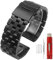 Kai Tian 20mm Schwarz Prämie Armbanduhr Matt 5 Reihen Doppelschlösser Edelstahl Uhrenarmband Ersatz Metall Band für Damen Herren Armband