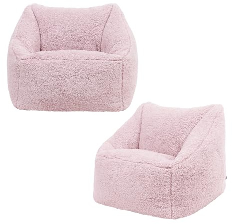 icon Natalia Fleece Kids Bean Bag with Filling Included, 2 Pack, Pink | Made in the UK, Kids Beanbag, Comfy Chair, Childrens Chair, Nursery Décor, Soft Plush Fabric, For Bedroom or Playroom