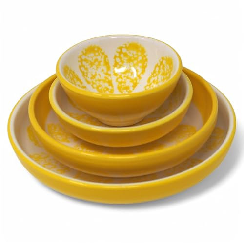 Blue Whale Gifts Lemon Yellow Ceramic Serving Bowls & Dishes - Mixed Sizes - Set of 4