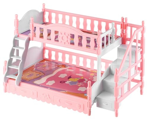 HONITANO Miniatur Puppenhaus Etagenbett Maßstab Doppelstockbett Spielzeug Mit Kissen Und Decke Für Rollenspiele Und Puppenhaus Dekoration Leicht Und Langlebig