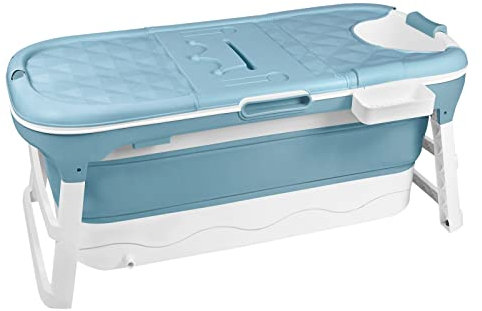 Yznahre Faltbare Badewanne Erwachsene XXL, mobile Badewanne freistehend 148x60x53 cm, tragbare klappbare Bathtub mit Badewannenablage & Massagerollen für kleines Badezimmer & Outdoor