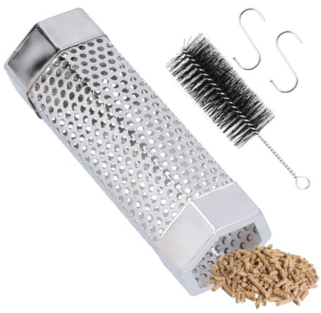 Affumicatore BBQ in Pellet 'affumicatore' Tubo Acciaio Inox 15.5cm Con 1 Spazzola 2 Ganci