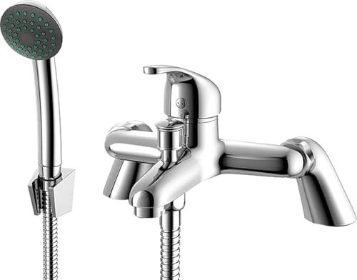 Xcel Home Modern Bath & Shower Mixer Tap with Pillar Legs | Chrome Finish Dual Control | Includes Shower Hose | Compatible with Standard British Baths | Durable Solid Brass Construction (1 Pack)