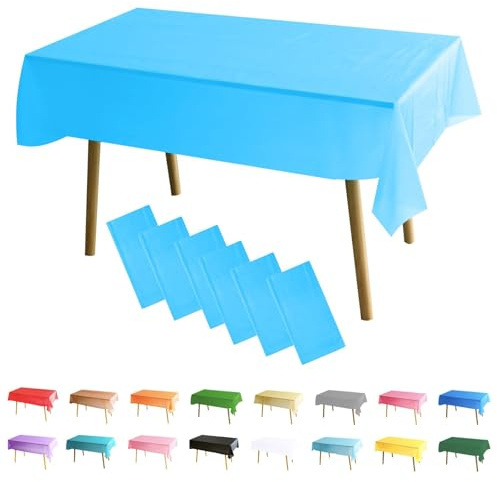 MOMAHUA 6 Packs Bleu Ciel Nappes,137x274cm PEVE Nappe de Table Rectangulaire,Nappes Imperméables pour Fête Anniversaire,Picnic,Exterieur,Jardin,Mariage,Noël,Halloween