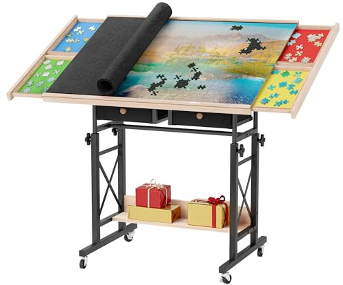 YITAHOME 1500 Stück Puzzletisch mit 4 Schubladen, Einstellbares Neigbares Puzzlebrett mit Neigungswinkel & Höhenverstellung, Tragbare Puzzletische mit Abdeckung & Aufbewahrungsregal, Leicht zu bewegen
