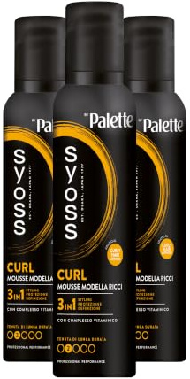 Syoss Palette Curl Mousse Modella Ricci 250 ml, Schiuma capelli ricci 3-in-1 che acconcia, protegge e ripara, Spuma capelli ricci con complesso vitaminico adatta per il 'Curly Hair Method'