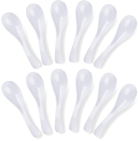 Doafoce 12 Stück Suppenlöffel Weiß Löffel Plastik Melamin Asiatische Ramen Löffel Servierlöffel Löffelset für Ramen, Suppe, Vorspeisen, Desserts - 14,2 cm