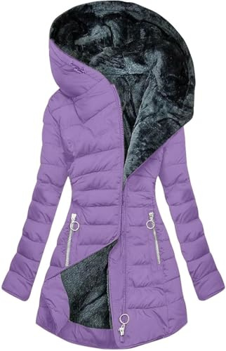 WOWEI Cappotto Invernale da Donna Elegante Cappotto Donna Tinte Unite Manica Lunga Invernale Caldo Trench Giubbotto Giubbino Termica Piumini Antivento Felpa Giacce con Cappuccio (Viola 2, 3XL)