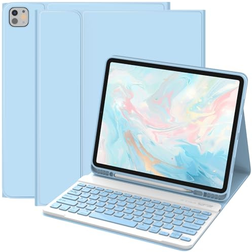 BQSS Coque Clavier pour iPad Air 13 M3 2025/M2 2024, AZERTY | Housse amovible avec clavier Bluetooth sans fil, Compatible avec iPad Air 13 (M3/M2) et Pro 12.9 5e/6e Gen (2021/2022)