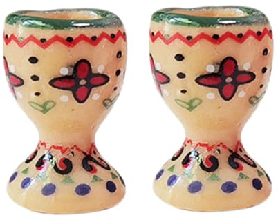 GARIOUANS 2pcs Mini Ceramic Doll House Goblets Yellow Easter Supplies Micro Landscape Ornaments Egg Cups for Decoration