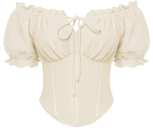 SCARLET DARKNESS Women's Renaissance Tops Corset Square Neck Blouse Short Puff Sleeves Blouses for UK