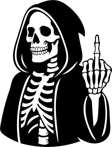 Skeleton Middle Finger Silhouette Waterproof Sticker Vinyl Decal - Use on Car Bumpers, Laptops, Water Bottles, Halloween Decor (Black)