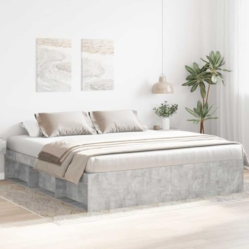 sephironlbb Cadre de lit moderne gris béton 200 x 200 cm en bois avec 6 compartiments, sommier à lattes stable, pour chambre à coucher