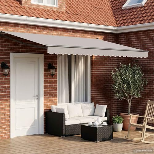Tenda da sole pieghevole elettrica con LED e sensore meteo, grigio chiaro, 5 x 3 m, telaio in alluminio, avvolgimento automatico con vento forte, design minimalista moderno