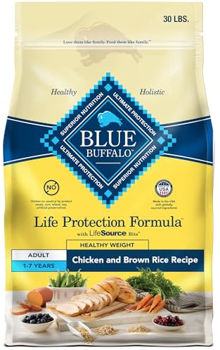 Blue Buffalo Life Protection Formula Healthy Weight Adult Dry Dog Food, Supports an Ideal Weight, Made with Natural Ingredients, Chicken & Brown Rice Recipe, 30-lb Bag