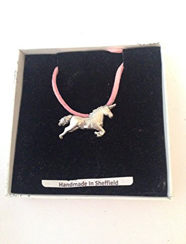 Unicorn PP-G04 English Pewter on a Pink Cord Necklace Handmade 41CM