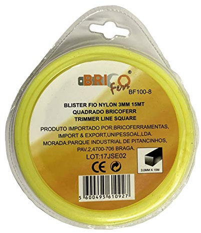 Bricoferr 100-8 BF-Filo per decespugliatore, 3 mm, lunghezza 15 metri, quadrato)