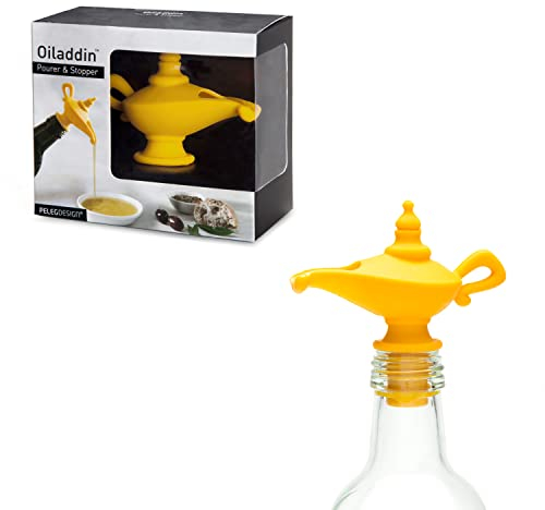 PELEG DESIGN - Oiladdin Verschluss | Lustig Ausgiesser für Flaschen | Wunderlampe Aladdin | Flaschenverschluss aus Silikon | Deckel für Ölflasche | Geschenk an Weihnachten, Geburtstag, Valentinstag