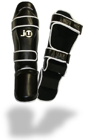Ju-Sports Schienbein-Spannschutz, PU I Vorgebogener Schienbeinschoner Spannschutz I Gut für Kampfsport Training, MMA & Sparring I Fuß- & Schienbeinschutz verbunden I Größe L/XL