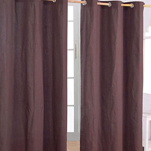 HOMESCAPES Chocolate Brown Eyelet Curtain Pair 137cm (54) Wide x 182cm (72) Drop Plain Heavy Unlined Curtains