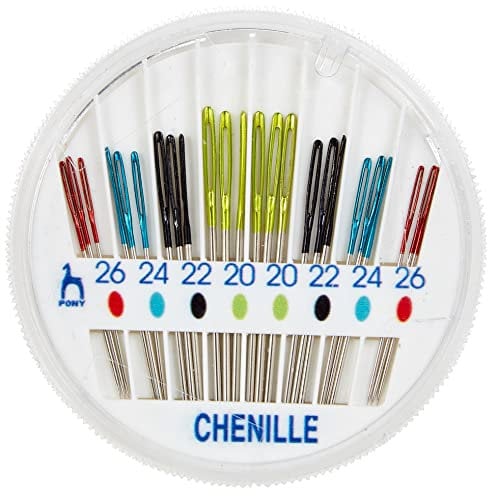 Pony Aguja de Coser a Mano de Ojos de Colores compacta: Chenilla, Metal, Multicolor, 24