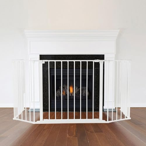 Safetots Multi Panel Fire Surround, 62cm Deep x 104cm Wide, White, 70cm Tall, Child and Pet Fire Safety, Baby and Toddler Fire Guard, Safety Barrier for Fireplaces, Easy Installation