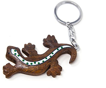 Unbekannt Schlüsselanhänger Eidechse Holz + Metall Schlüsselring Tier Tiere Echsen Gecko