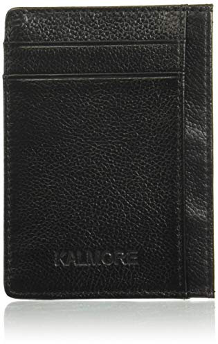 KALMORE Damen Kreditkartenetui Leder Slim Minimalistische Brieftasche, Schwarz, Klassisch