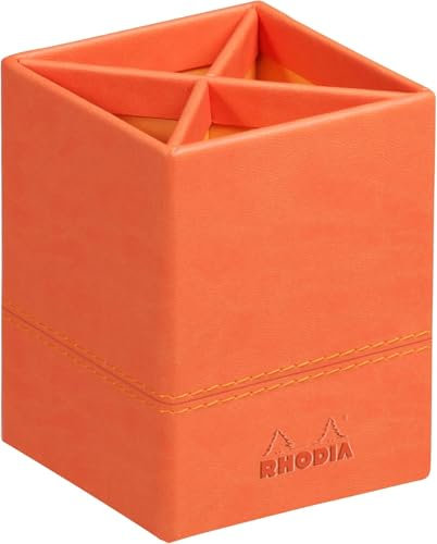 Rhodia 318914C Stifteköcher (8 x 8 x 11 cm, praktisch und strapazierfähig, Kunstleder, elegant, ideal für Ihr Büro) 1 Stück, tangerine