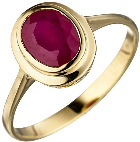 Schmuck Krone Ring Damenring mit echtem Rubin oval rot 585 Gold Gelbgold Rubinring Goldring, Ringgröße:Innenumfang 60mm ~ Ø19.1mm