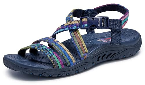 Skechers Women's Reggae-Sew Me-Boho Woven Strappy Slingback Sandal, Navy Blue Multicoloured, 8 UK