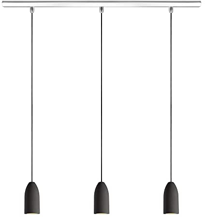 Buchenbusch urban design 3er Hängelampe Küche dark edition, Beton Deckenlampe mit Textilkabel Schwarz, Esstisch Pendelleuchte