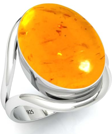 Jeweloporium Orange Bernstein 925 Silber Ringe für Frauen Edelstein Cocktail Silber Ringe Größe 58(18.5) Weihnachten - Geschenk viktorianisch Schmuck